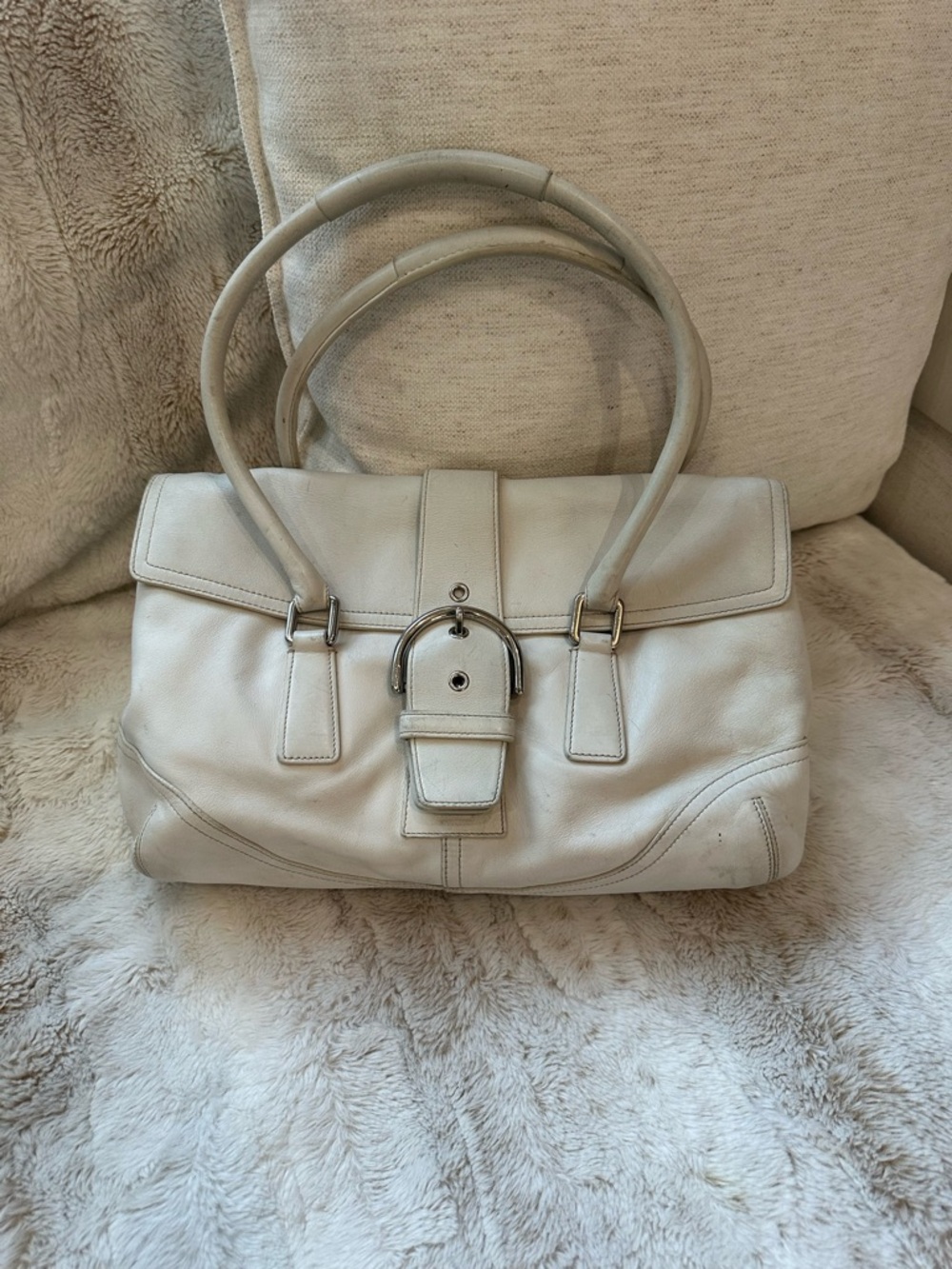 Vintage Coach Soho 9550 flap Cream Leather Double-Handle Satchel